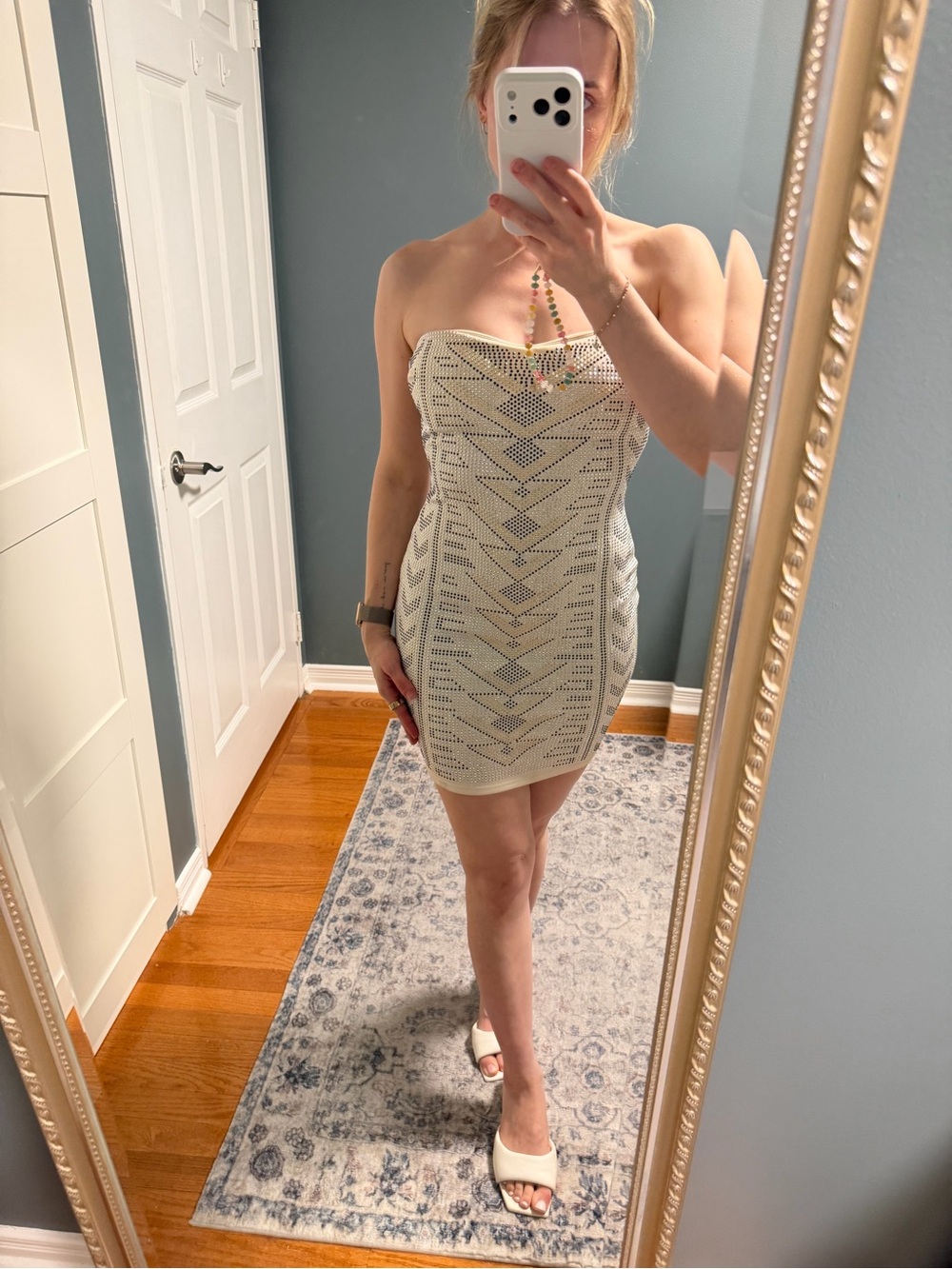 Va Va Voom Strapless Cream Sequin Bodycon Mini Dress